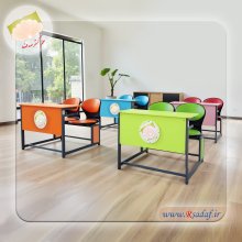 میز و صندلی دو نفره مدل آکوبا مناسب مدارس با طراحی ارگونومیک و صندلی فایبرگلاس تولیدی علم گستر صدف